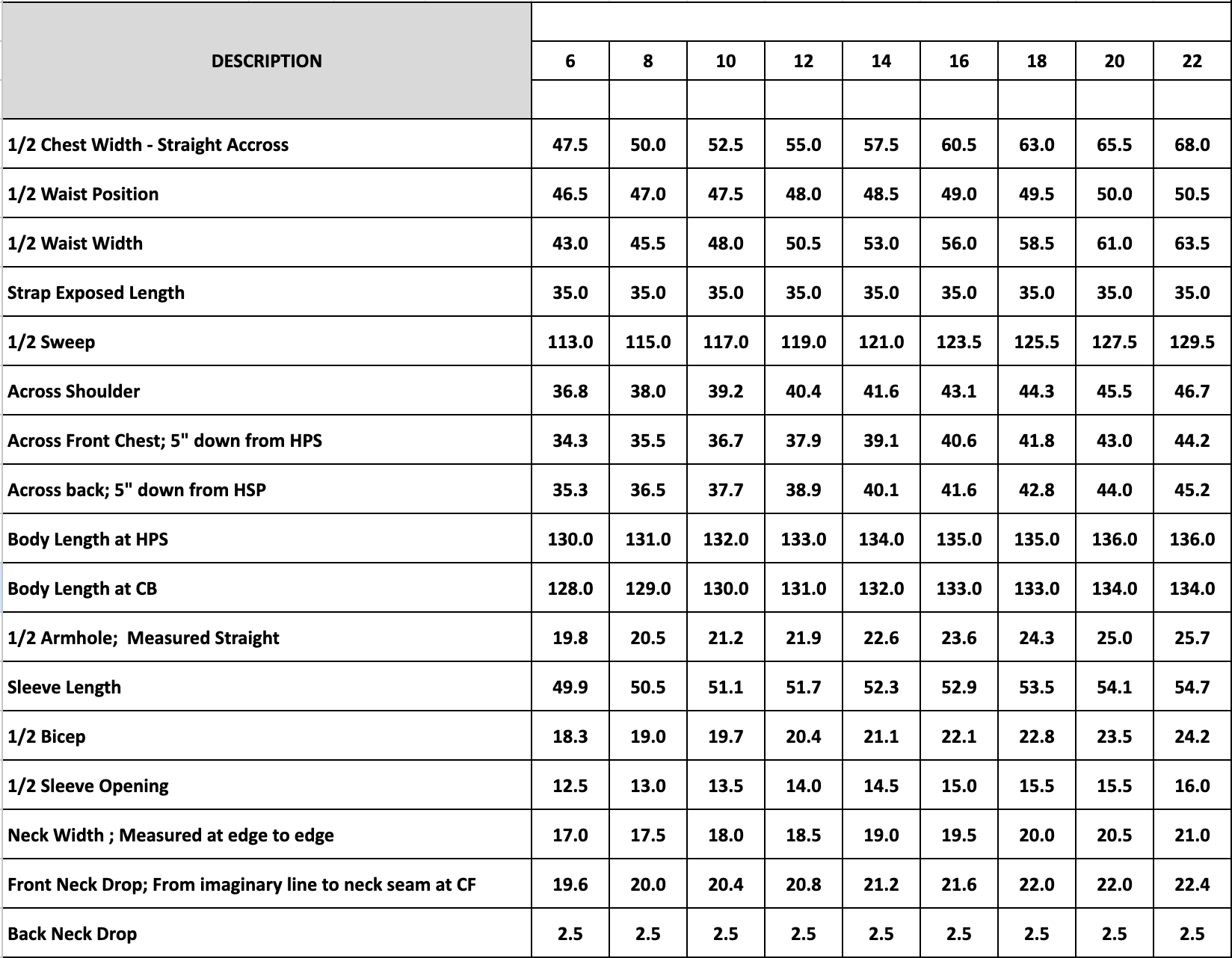 Size Chart