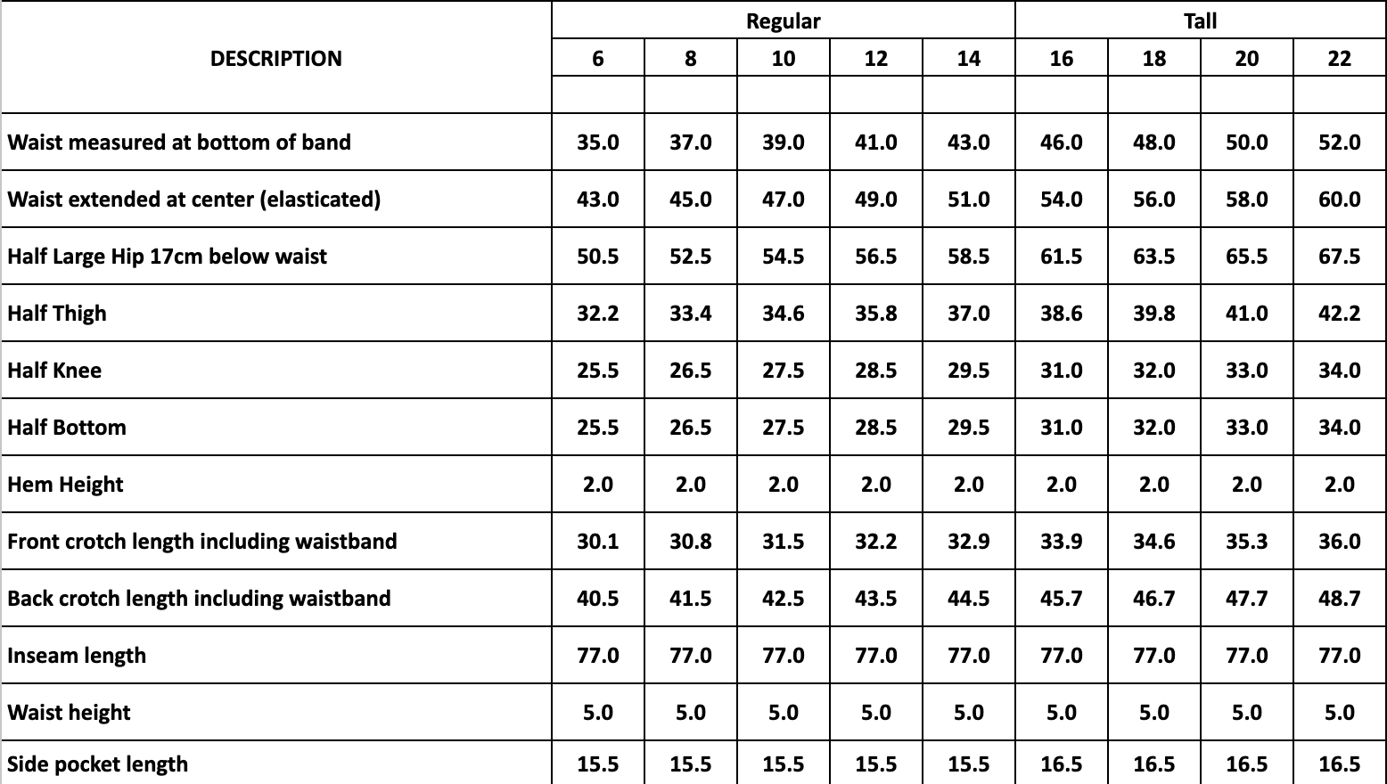 Size Chart