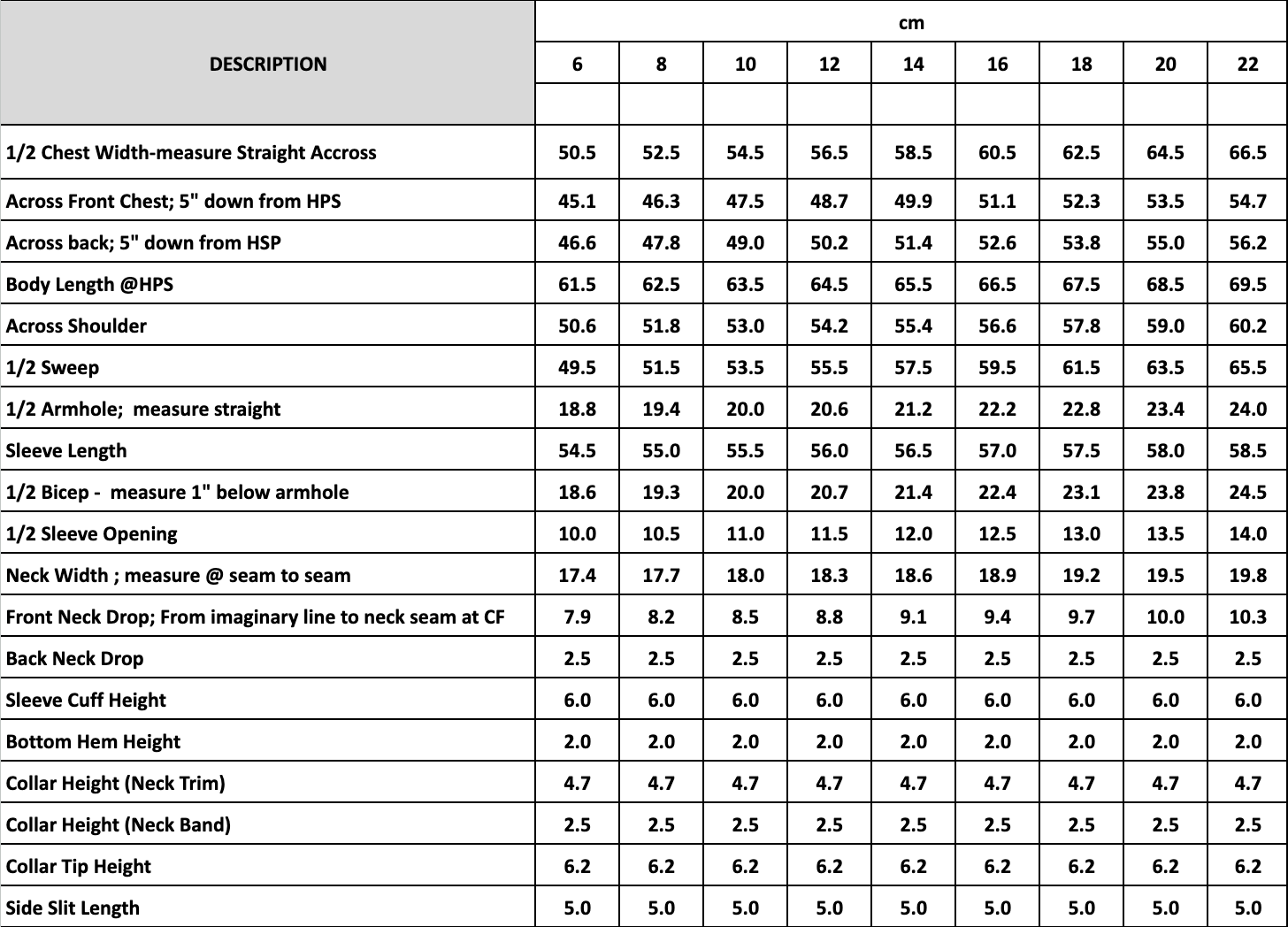 Size Chart