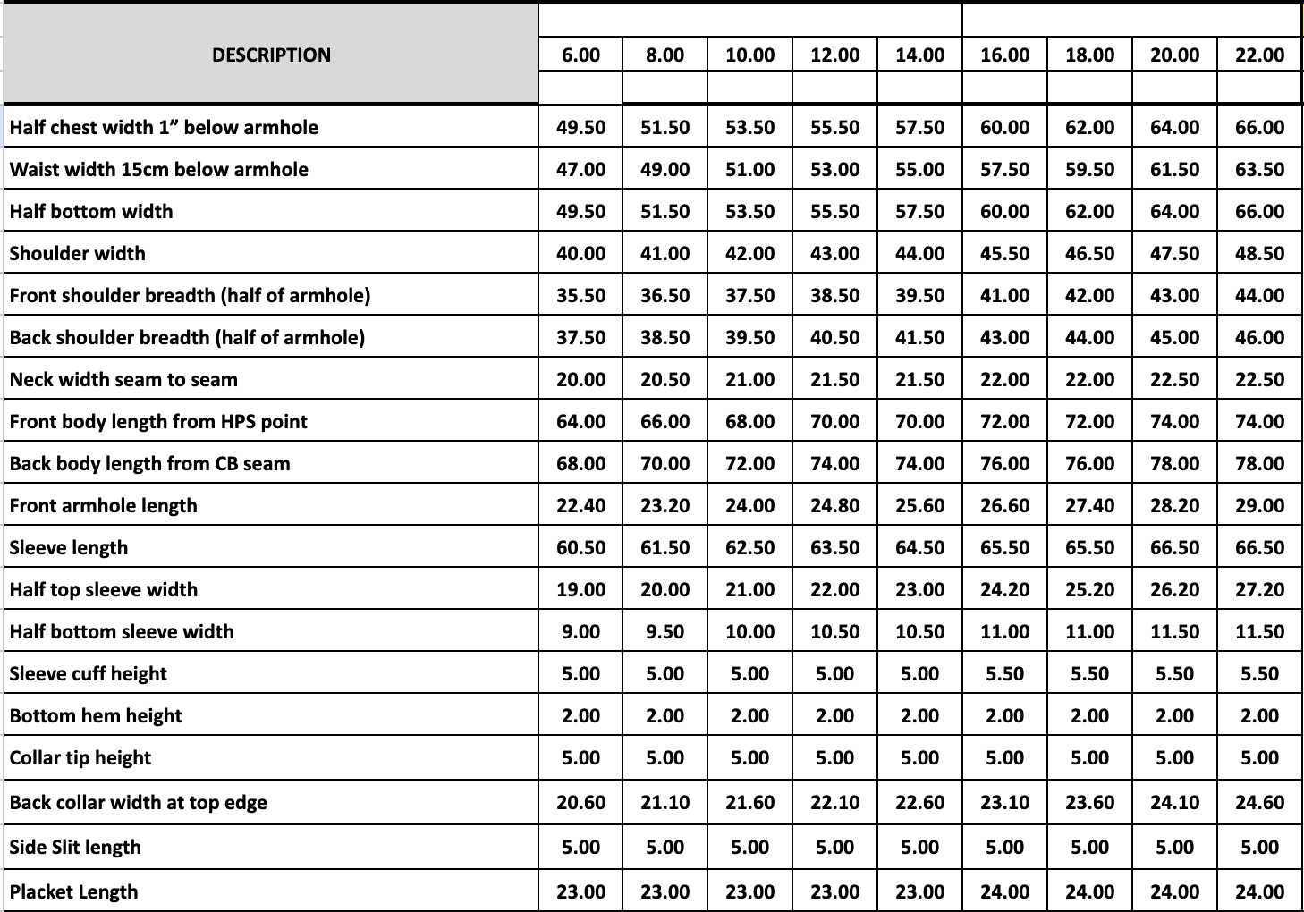 Size Chart