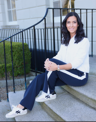 Navy Trousers with Soft White Side Stripe