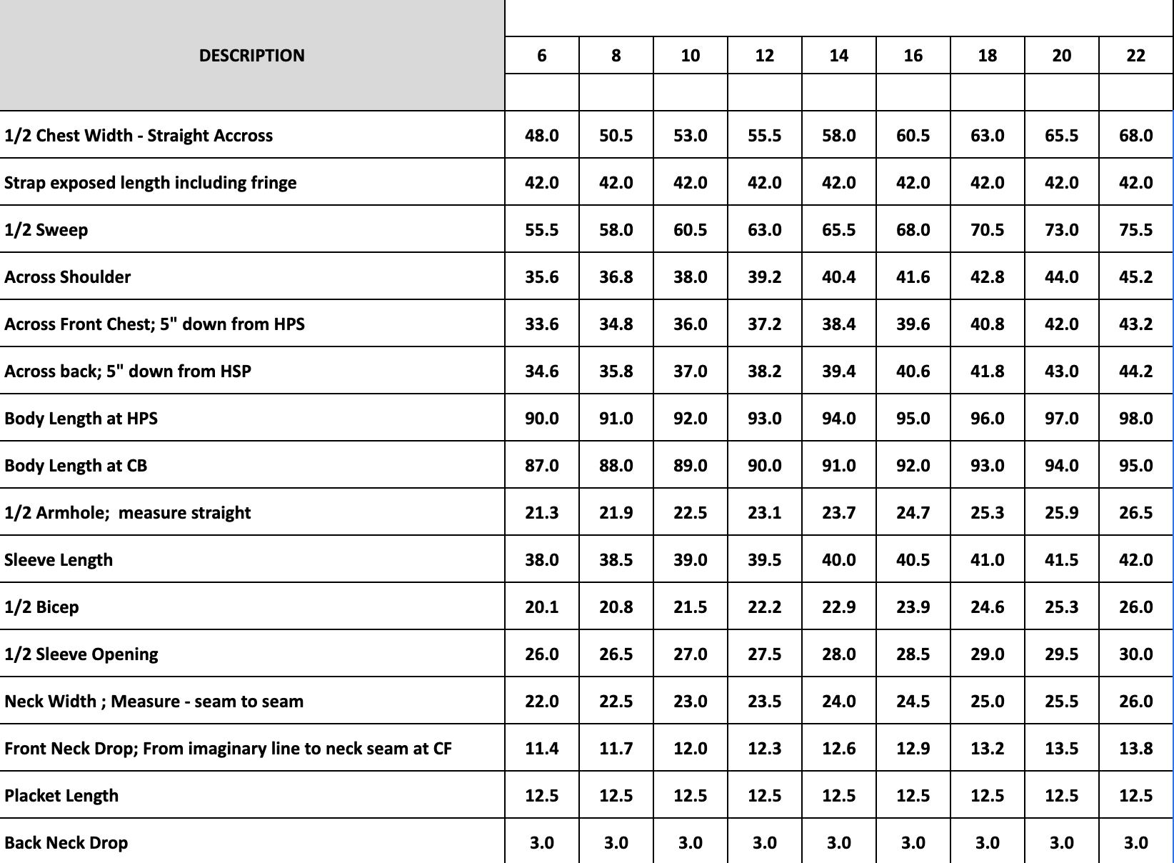 Size Chart